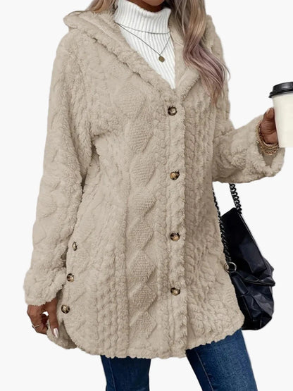 Damen Kuscheliger Kapuzen-Cardigan mit Knöpfen – Lässige Herbst Winter Jacke