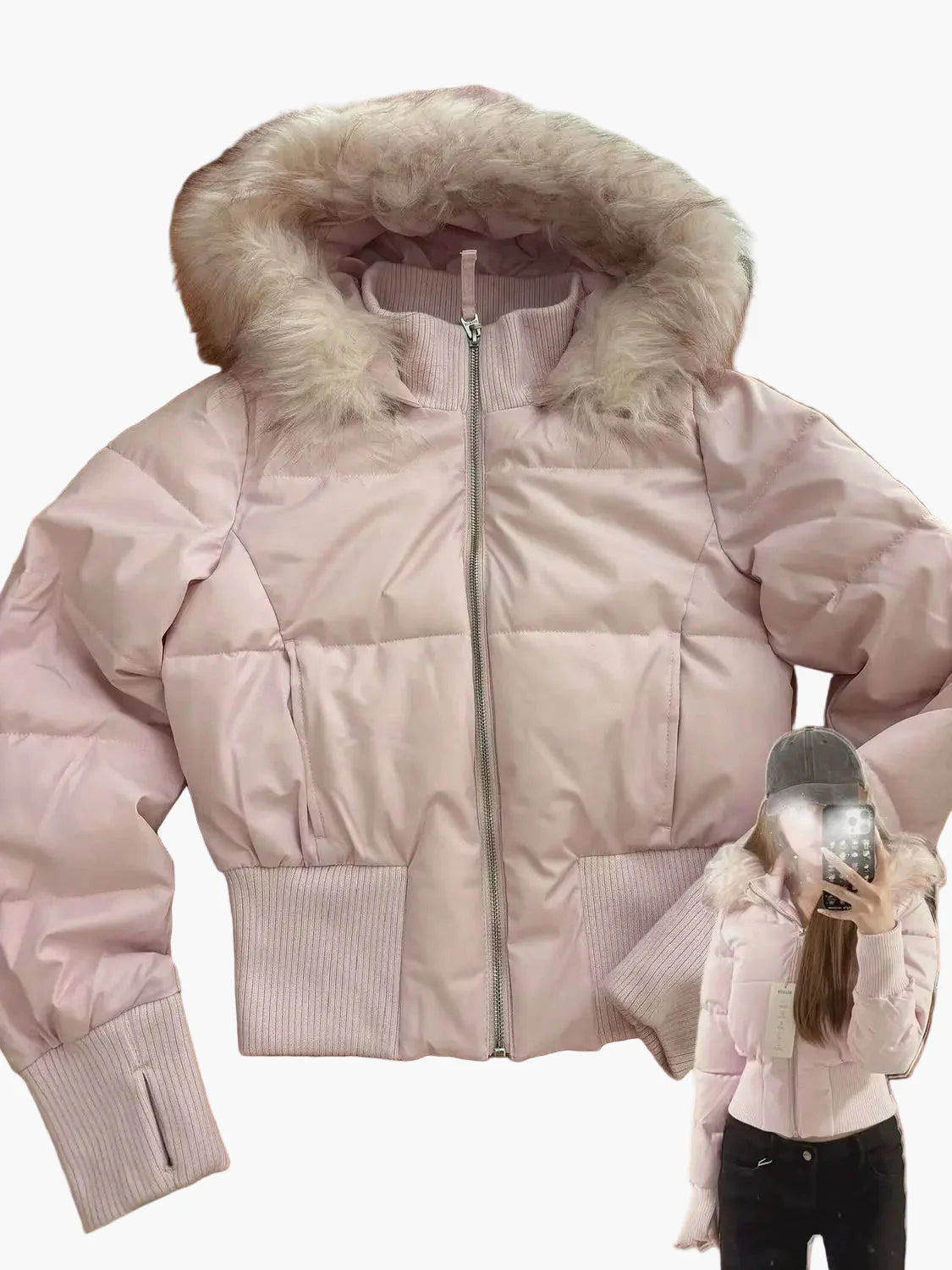 Damen Winterjacke mit Kapuze und Fellkragen – Modische, taillierte Übergangsjacke für Herbst und Winter