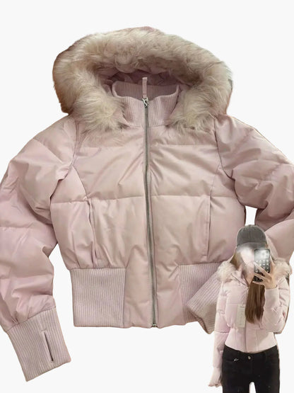 Damen Winterjacke mit Kapuze und Fellkragen – Modische, taillierte Übergangsjacke für Herbst und Winter