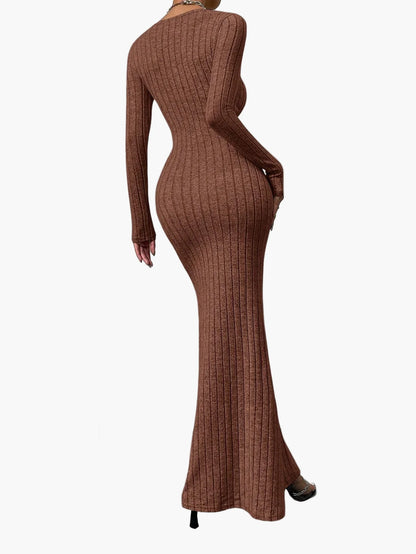 Damen Maxikleid mit langen Ärmeln und geripptem Bodycon-Schnitt – Elegantes Freizeitkleid für Alltag und besondere Anlässe