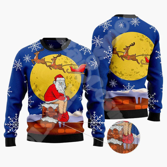 Herren Lustiger Weihnachts-Pullover mit Santa auf dem Schornstein – Ugly Christmas Sweater Party