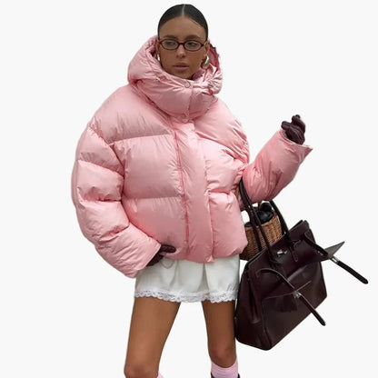 Damen Oversized Steppjacke mit Kapuze – Modische Winterjacke für Alltag und Freizeit