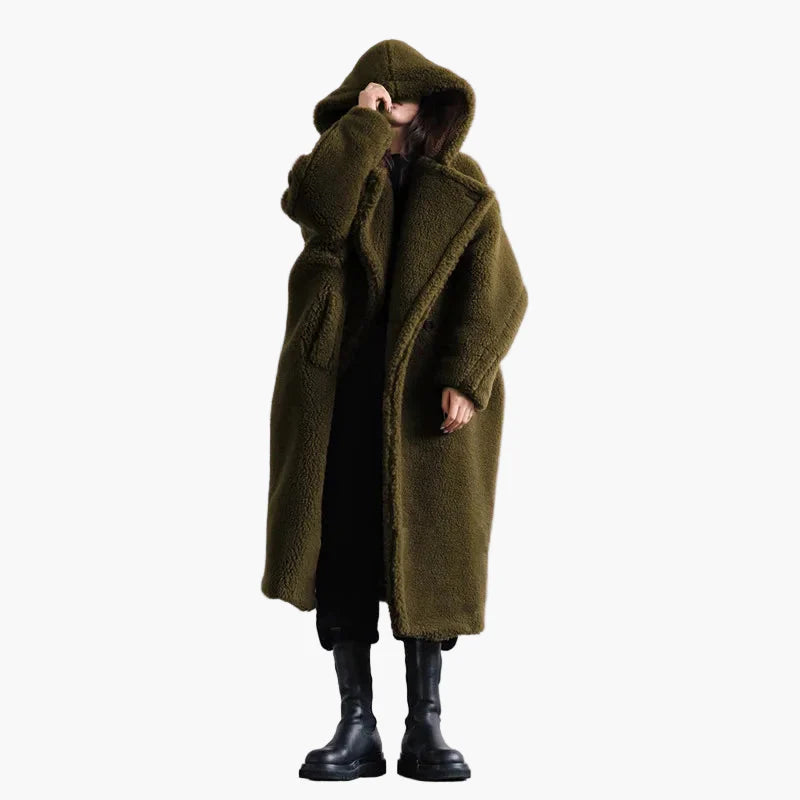 Damen Oversize Teddy Mantel mit Kapuze – Urban Streetwear Winterjacke