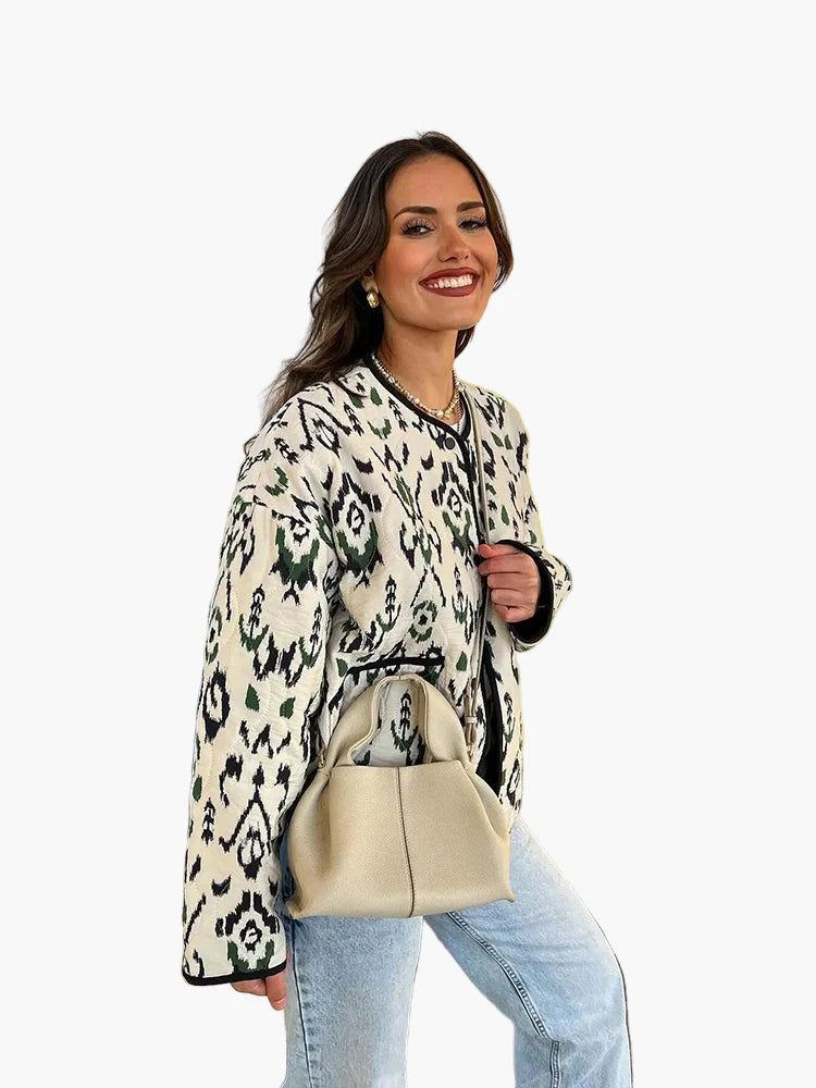 Damen Steppjacke mit Ikat-Muster – Modische Übergangsjacke, lässiger Stil für Alltag und Freizeit