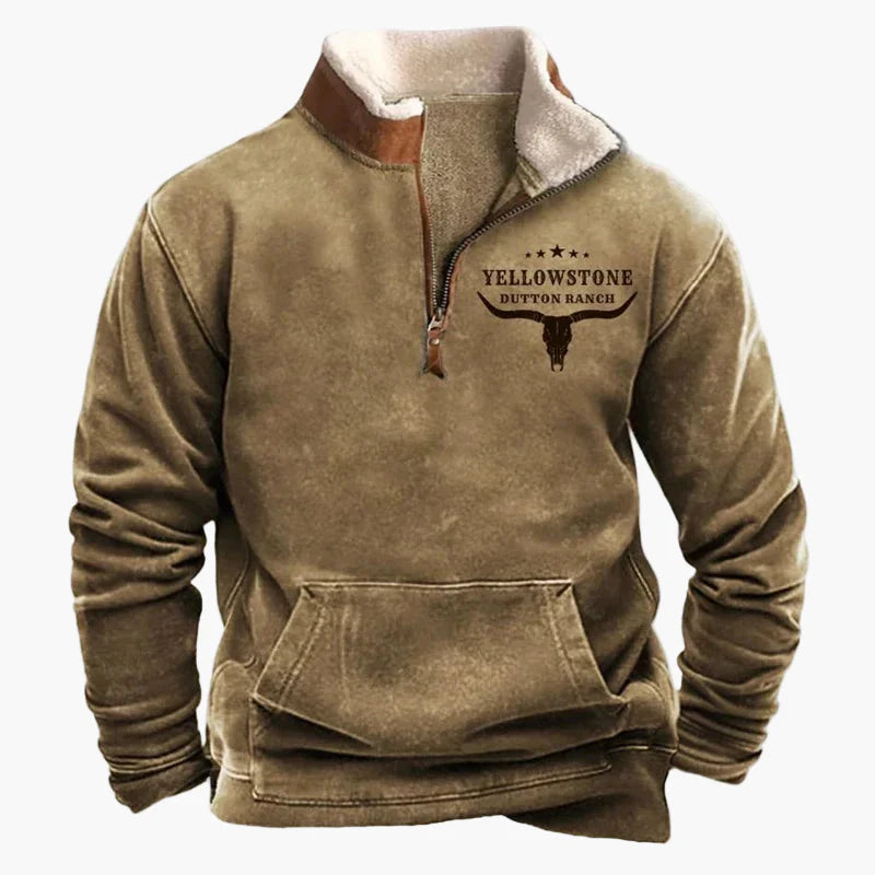 Herren Western Style Pullover mit Azteken-Muster und Longhorn-Motiv – Bequemer Freizeit-Sweater für Outdoor & Alltag