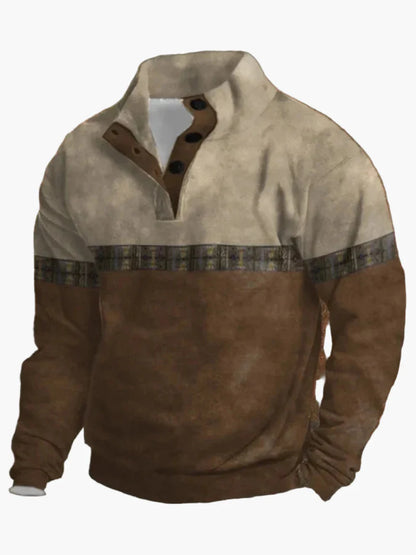 Herren Retro Cowboy Sweatshirt mit Digitaldruck und Stehkragen – Western Casual Pullover für Outdoor und Freizeit