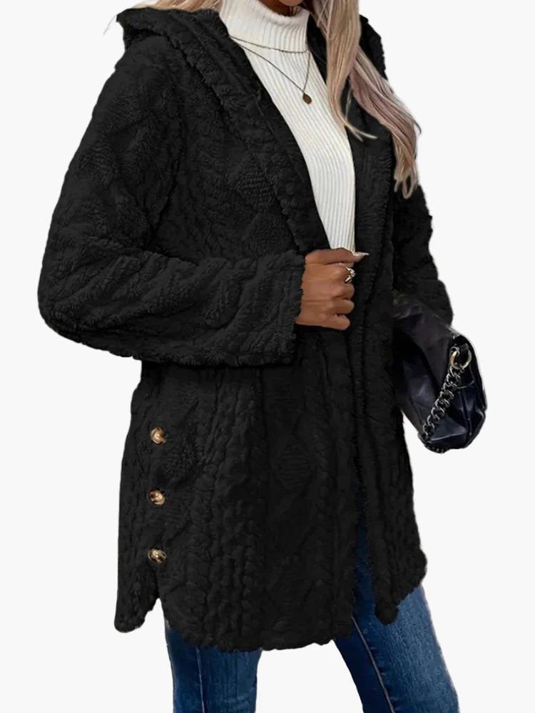 Damen Kuscheliger Kapuzen-Cardigan mit Knöpfen – Lässige Herbst Winter Jacke