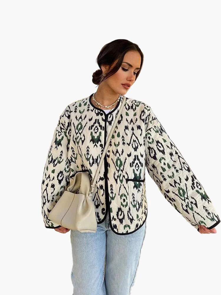 Damen Steppjacke mit Ikat-Muster – Modische Übergangsjacke, lässiger Stil für Alltag und Freizeit