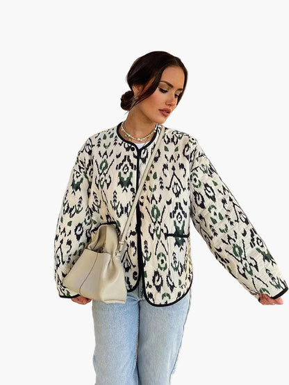 Damen Steppjacke mit Ikat-Muster – Modische Übergangsjacke, lässiger Stil für Alltag und Freizeit