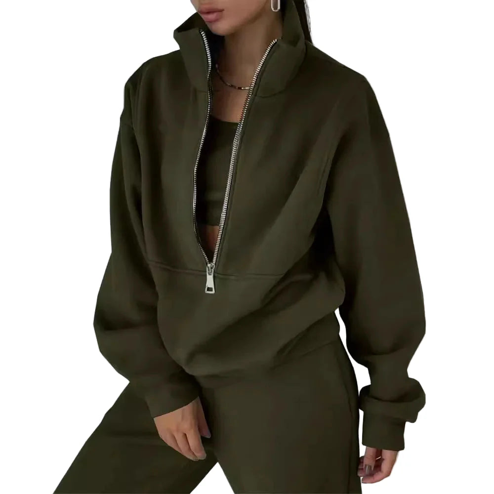 Damen Zweiteiler Freizeit Jogginganzug mit Reißverschluss – Komfortabler Trainingsanzug für Sport und Alltag