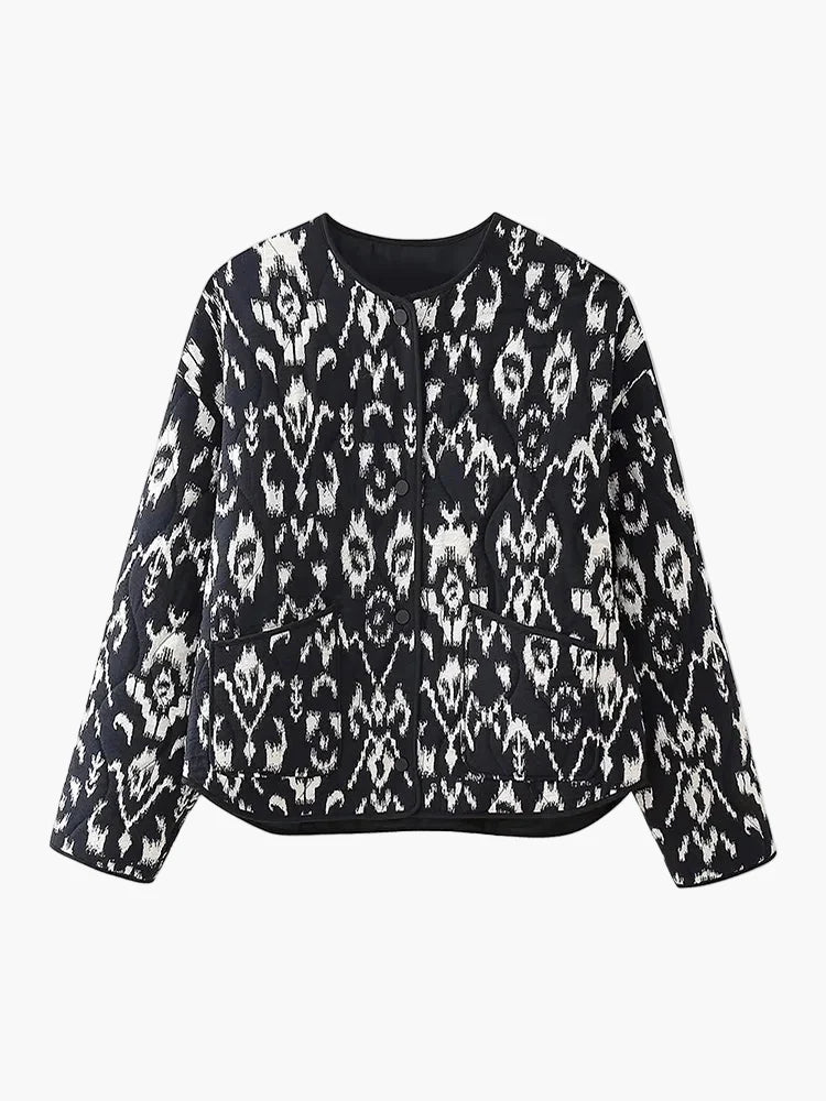 Damen Steppjacke mit Ikat-Muster – Modische Übergangsjacke, lässiger Stil für Alltag und Freizeit