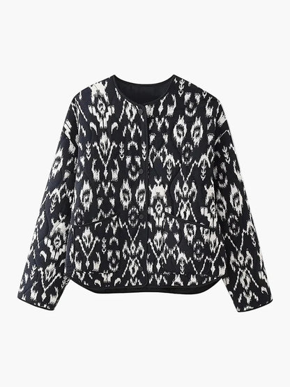 Damen Steppjacke mit Ikat-Muster – Modische Übergangsjacke, lässiger Stil für Alltag und Freizeit