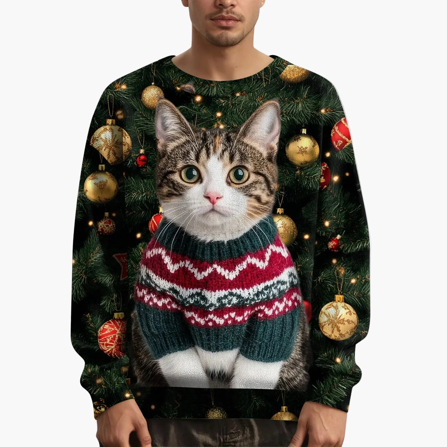 Herren Weihnachtspullover mit Katzenmotiv und festlichem Design – Lustiger Weihnachts-Sweater für Weihnachten und Winter