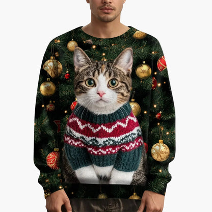 Herren Weihnachtspullover mit Katzenmotiv und festlichem Design – Lustiger Weihnachts-Sweater für Weihnachten und Winter