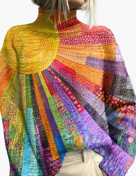 Damen Strickpullover mit Rollkragen – Künstlerischer Boho-Stil, Perfekt für Alltag & Freizeit