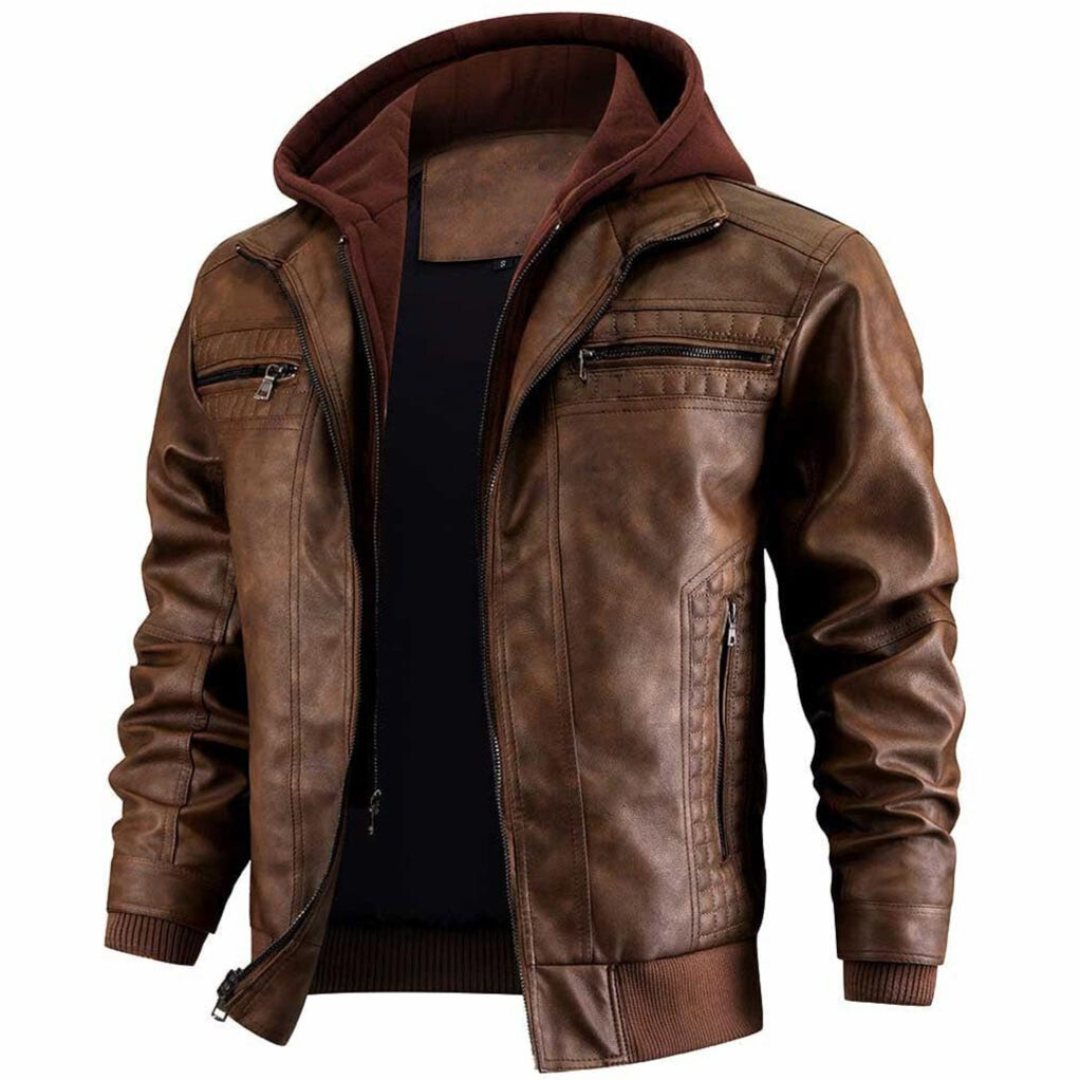 Tobin - Retro Motorradjacke Aus PU-Leder Mit Mehreren Taschen Für Herren