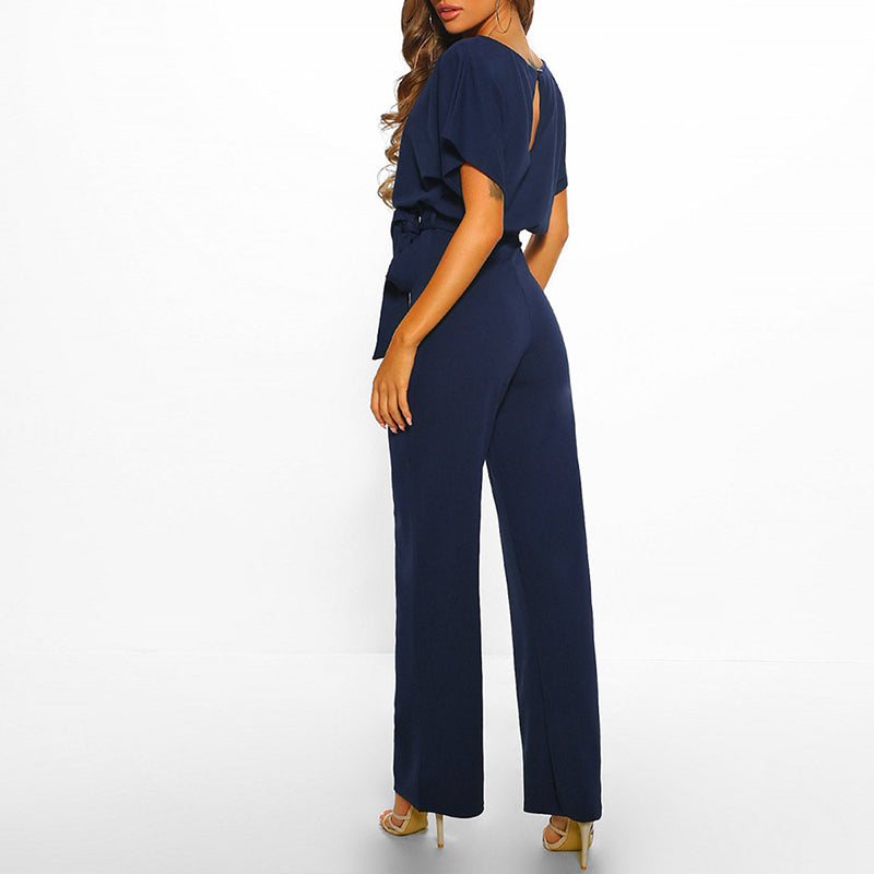 Damen Eleganter Jumpsuit mit Bindegürtel – Weites Bein, Perfekt für besondere Anlässe