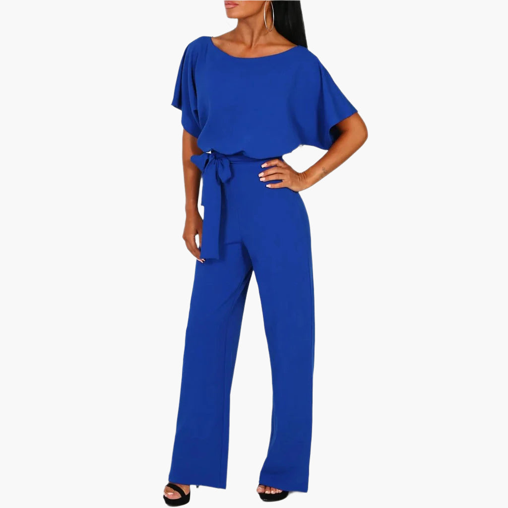 Damen Eleganter Jumpsuit mit Bindegürtel – Weites Bein, Perfekt für besondere Anlässe