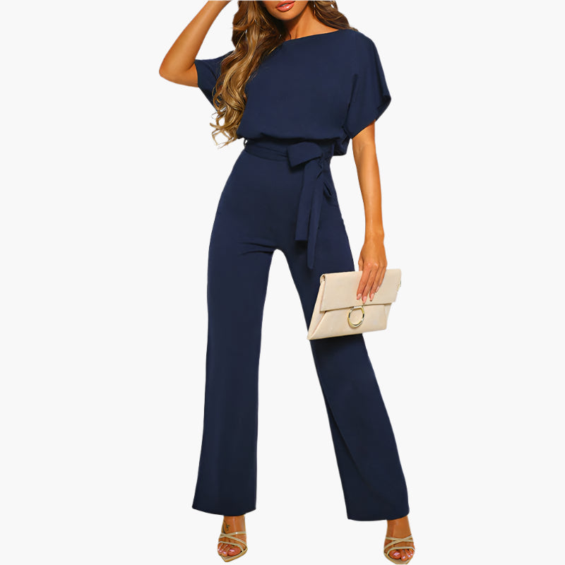 Damen Eleganter Jumpsuit mit Bindegürtel – Weites Bein, Perfekt für besondere Anlässe