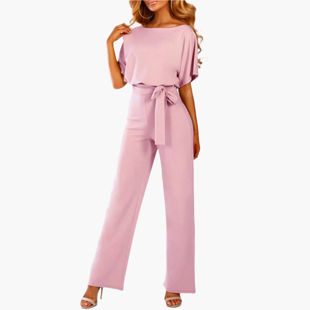 Damen Eleganter Jumpsuit mit Bindegürtel – Weites Bein, Perfekt für besondere Anlässe