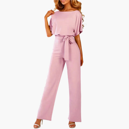 Damen Eleganter Jumpsuit mit Bindegürtel – Weites Bein, Perfekt für besondere Anlässe