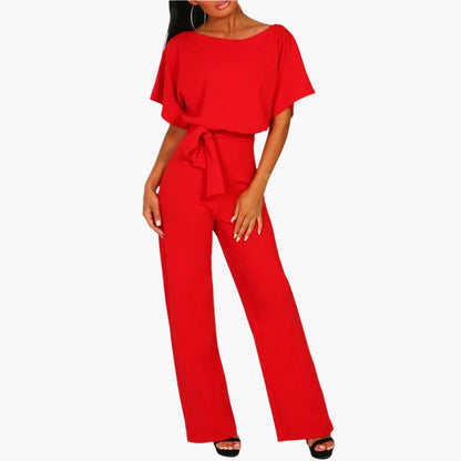 Damen Eleganter Jumpsuit mit Bindegürtel – Weites Bein, Perfekt für besondere Anlässe