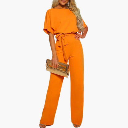Damen Eleganter Jumpsuit mit Bindegürtel – Weites Bein, Perfekt für besondere Anlässe