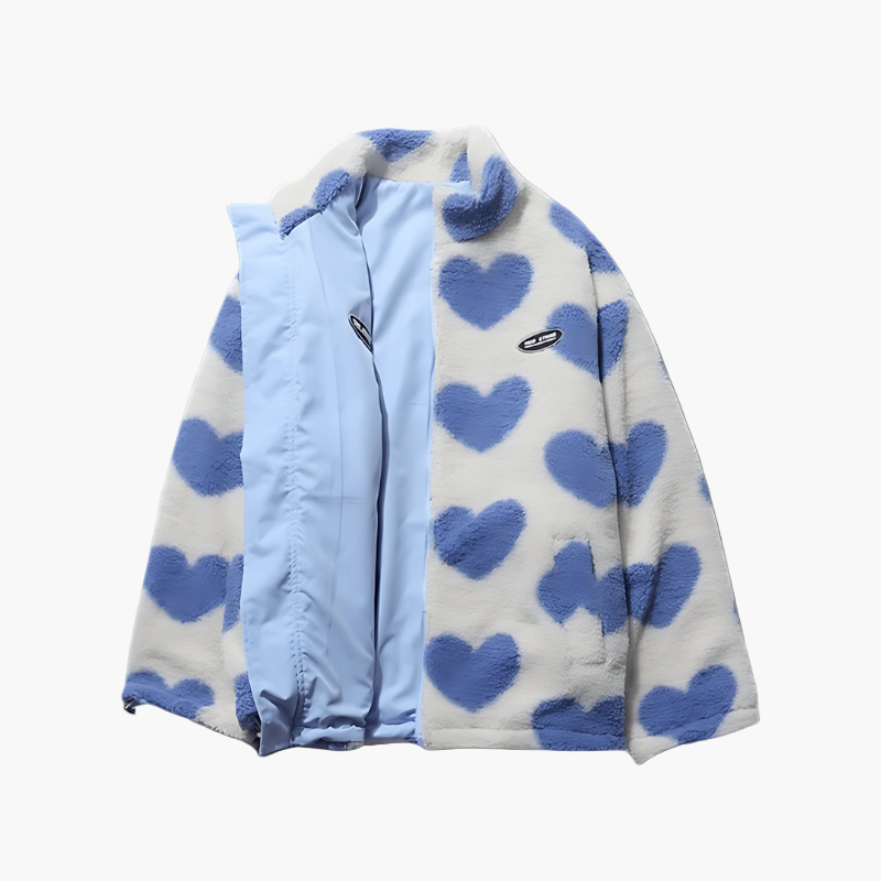 Damen Wendejacke Fleece mit Herzen – Stylische Freizeitjacke für Outdoor & Alltag