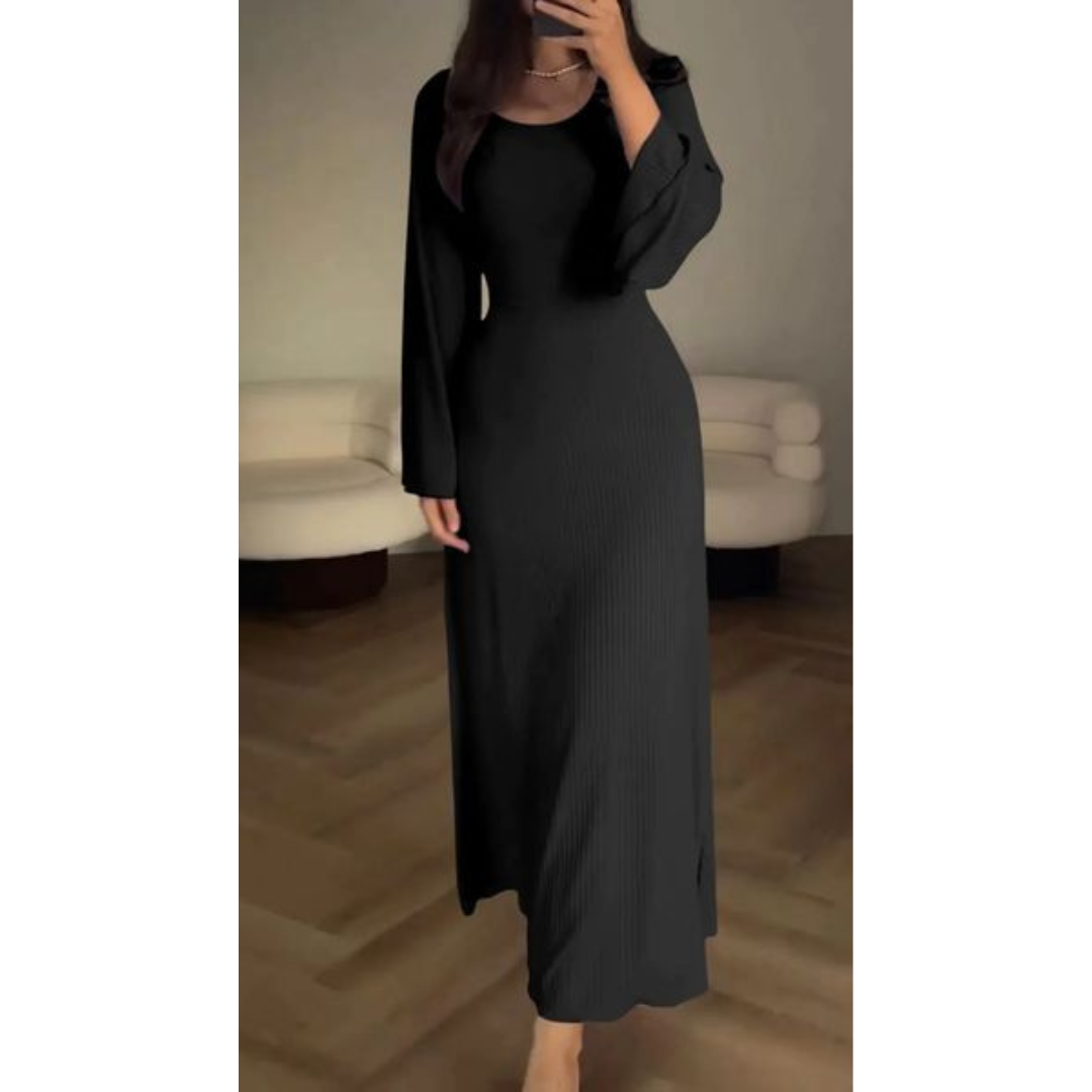 Emmeline - Elegantes Langärmeliges Fließendes Kleid Für Damen