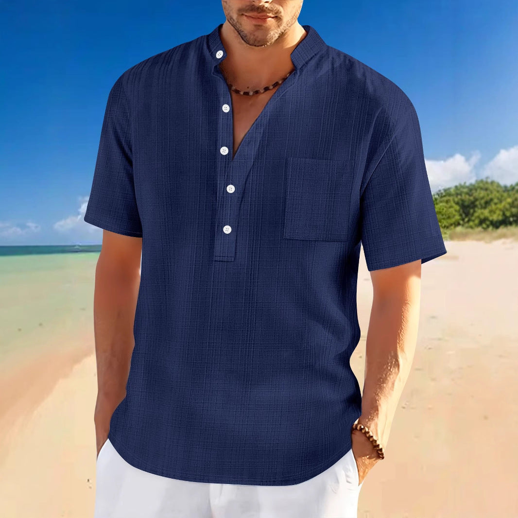 Steven – Kurzärmeliges Freizeit-Henley-Shirt mit Stehkragen