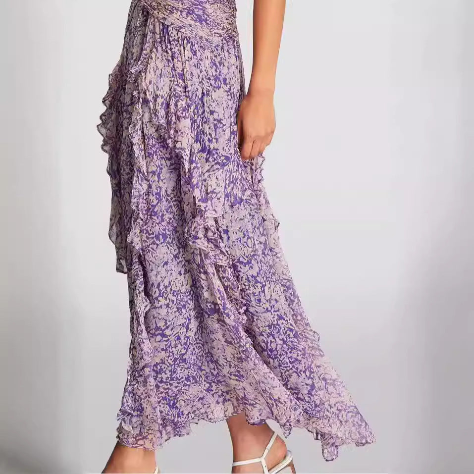 Rose – V-Ausschnitt Chiffonkleid mit schulterfreiem Design