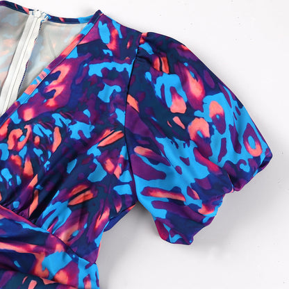 Damen Maxikleid mit Puffärmeln und modischem Animal-Print – Elegantes Partykleid für besondere Anlässe