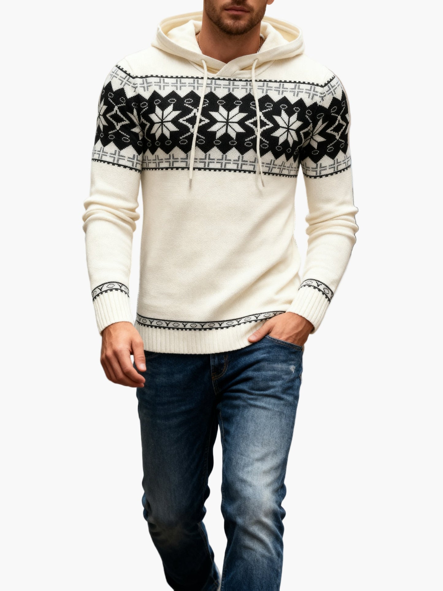 Herren Kapuzenpullover mit Norwegermuster – Winterlicher Casual Hoodie für Alltag & Freizeit