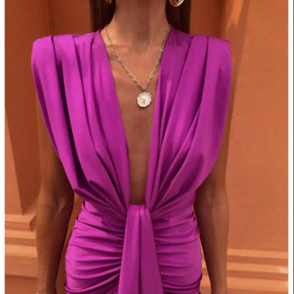 Damen Elegantes Abendkleid mit Tiefem V-Ausschnitt und Drapierung – Perfekt für besondere Anlässe