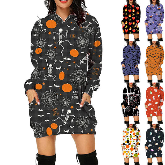 Damen Halloween Kapuzenkleid – Lustiges Kostüm für Party, Deko & Gruselige Stimmung