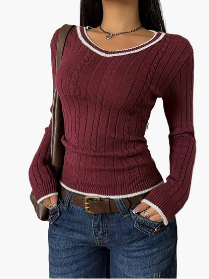 Damen Strickpullover mit V-Ausschnitt im Casual Stil – Modischer Alltags-Pullover für Freizeit und Büro