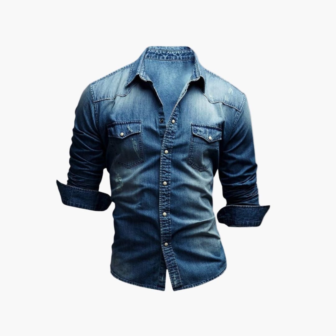 Herren Denim Westernhemd mit Druckknöpfen – Klassischer Freizeitstil