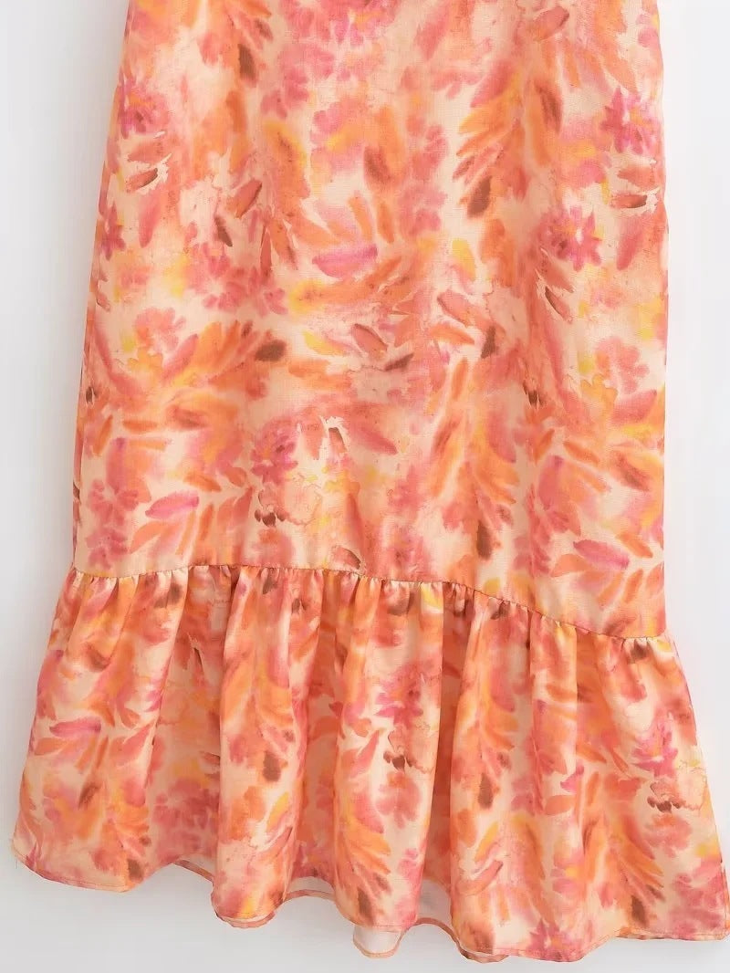 Damen Maxikleid mit Volants und Sommermuster – Elegantes Freizeitkleid für Alltag und Urlaub