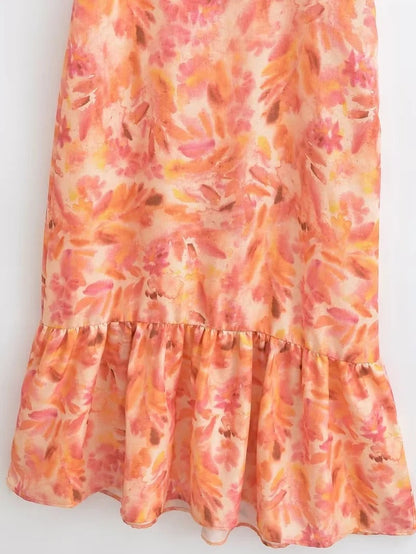 Damen Maxikleid mit Volants und Sommermuster – Elegantes Freizeitkleid für Alltag und Urlaub