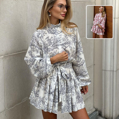 Donna – Kurzarm A-Linien Kleid mit modischen Puffärmeln und Kragenbindung