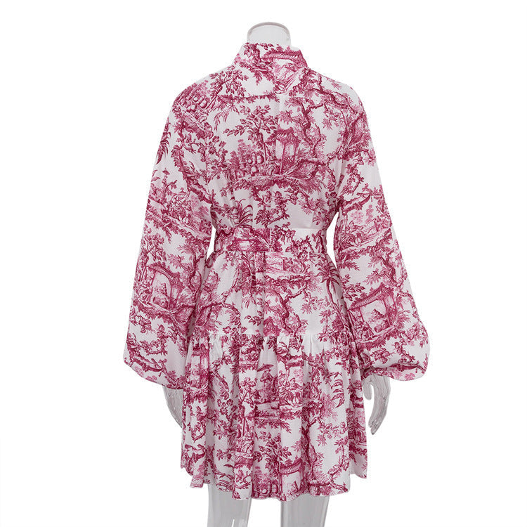 Donna – Kurzarm A-Linien Kleid mit modischen Puffärmeln und Kragenbindung