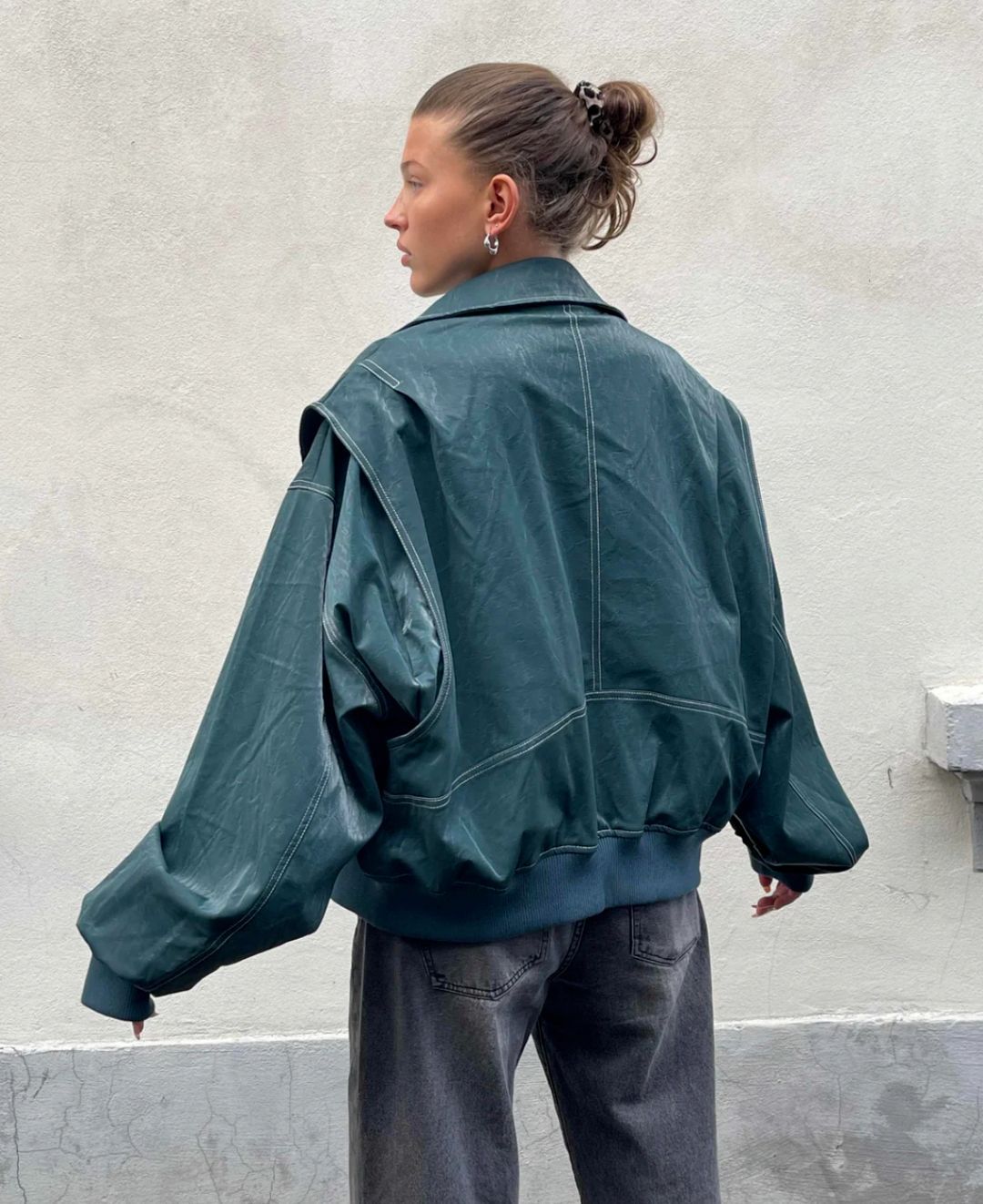 Damen Oversized Kunstleder Bomberjacke Streetstyle Übergangsjacke Trendige Freizeitmode