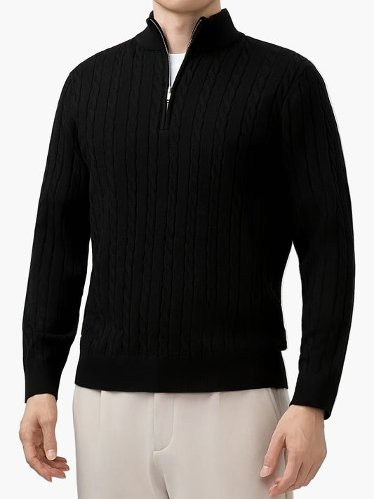 Herren Half-Zip Pullover mit Zopfmuster – Stilvoller Freizeit-Sweater für Herbst und Winter