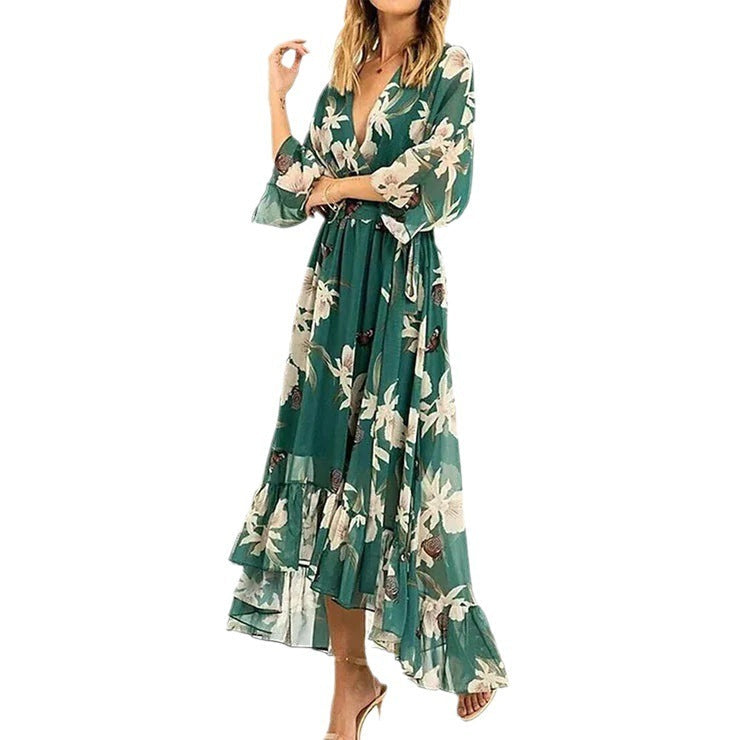 Elizabeth – Bedrucktes Deep V Chiffonkleid