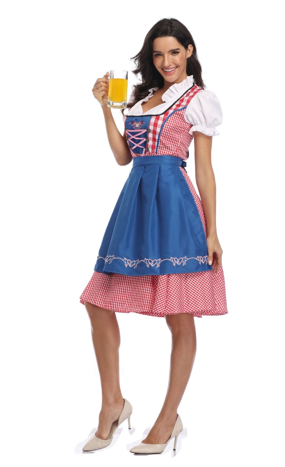 Damen Dirndl Kleid Traditionell Oktoberfest Trachtenkleid mit Schürze und Bluse – Perfekt für Volksfeste & Feiern