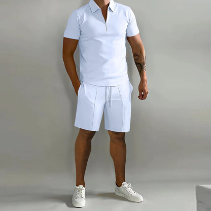 Herren Sommer Set mit Reißverschluss Polo und Shorts – Modischer Freizeitanzug für Alltag und Urlaub