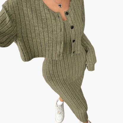 Damen Strick Zweiteiler Set Elegant Freizeit mit Cardigan und Kleid – Ideal für Alltag & Büro