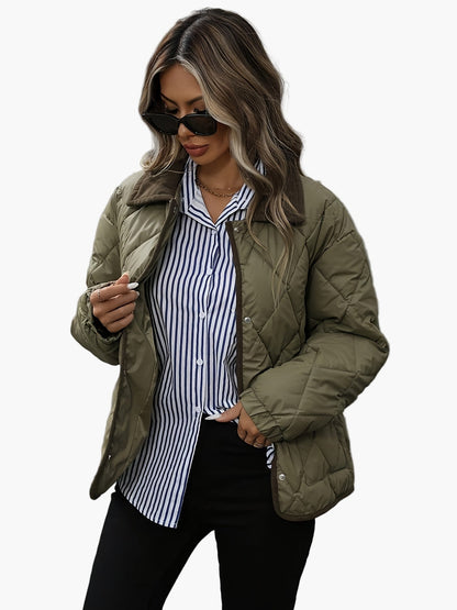 Damen Steppjacke Vintage Stil Übergangsjacke mit Kontrastkragen – Modisch & Vielseitig für Alltag und Freizeit