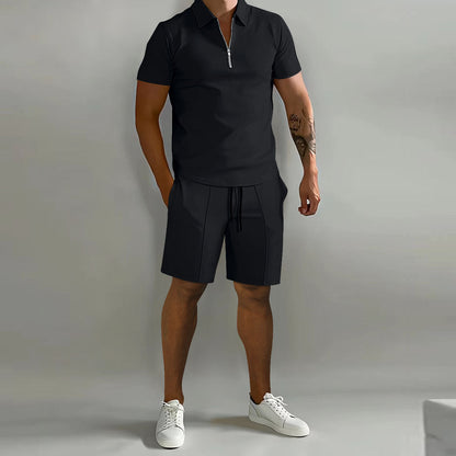 Herren Sommer Set mit Reißverschluss Polo und Shorts – Modischer Freizeitanzug für Alltag und Urlaub