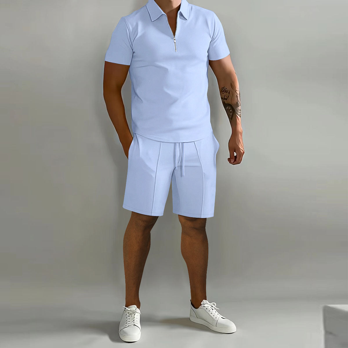 Herren Sommer Set mit Reißverschluss Polo und Shorts – Modischer Freizeitanzug für Alltag und Urlaub